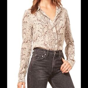 Reformation Gray Snake Animal Print Soft Lightweight Button Down
